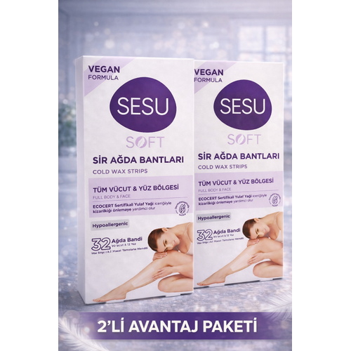 Sesu Soft Sir A�da Bantlar� 32 Adet Vegan Formula T�m V�cut ve Y�z ��in So�uk A�da Band� 2'li Paket