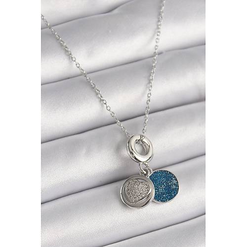 316L �elik G�m�� Renk Zincir Zirkon Ta�l� ��leme Mavi Simli Kad�n Kolye