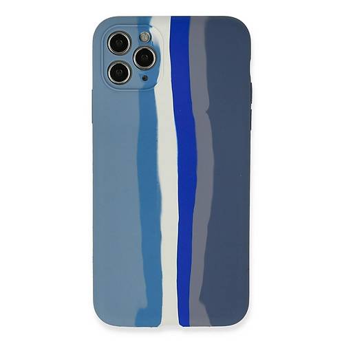 iPhone 11 Pro K�l�f Ebruli Lansman Silikon - Mavi-Gri