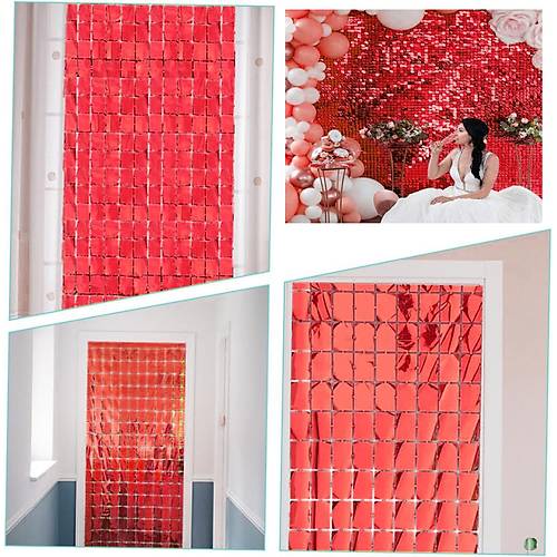 Ekstra Metalize K�rm�z� Renk Disko Dikd�rtgen Kesim Kap� Perdesi Dekorasyon 1x2 Metre