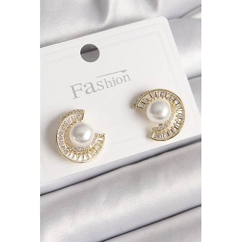 Pirin� Gold Renk Zirkon Ta�l� Salyangoz Model �nci Detay Kad�n K�pe