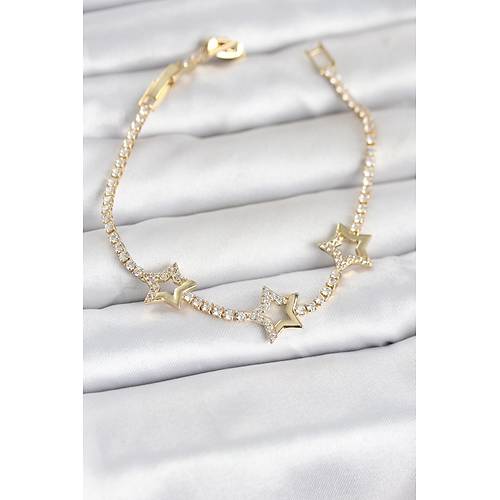 Pirin� Gold Renk Y�ld�z Model Zirkon Ta�l� Su Yolu Kad�n Bileklik