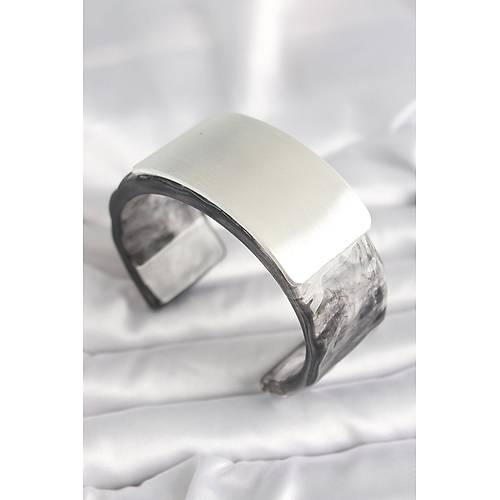 Siyah Mermer Desen Akrilik Plastik Dikd�rtgen Plaka Model Vintage Kad�n Bilezik