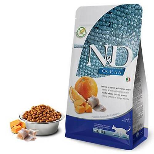 N&D Ocean Pumpkin Balkabakl� Ringa Bal�kl� Portakall� Tah�ls�z Yeti�kin Kedi Mamas� 1,5 Kg