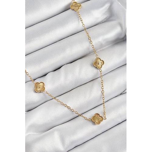 316L �elik Yonca Model Gold Renk Kad�n Kolye