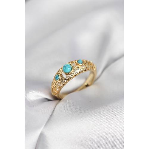 Vintage Model Mavi Ta�l� Gold Renk Kad�n Y�z�k