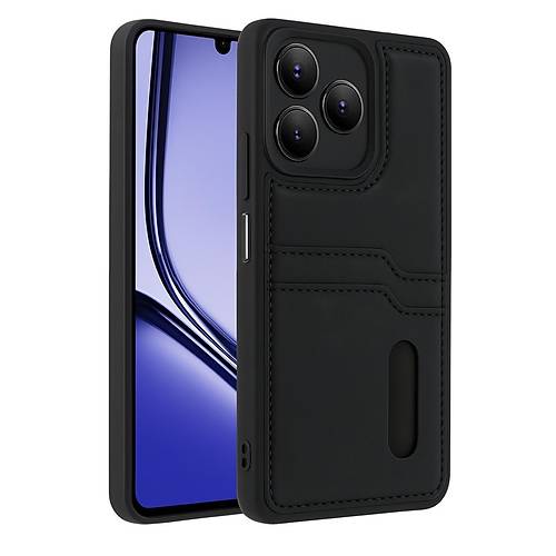 Realme Note 50 4G K�l�f Sara Kartvizitli Deri K�l�f - Siyah