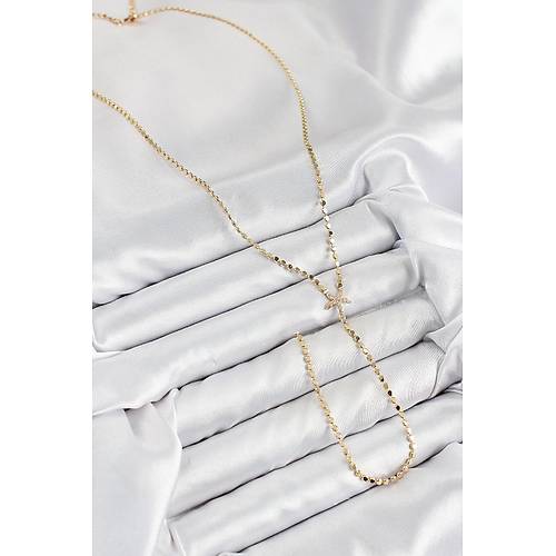 Pirin� Zirkon Ta�l� Ezme Zincirli Deniz Y�ld�z� Model Gold Renk Y Kolye