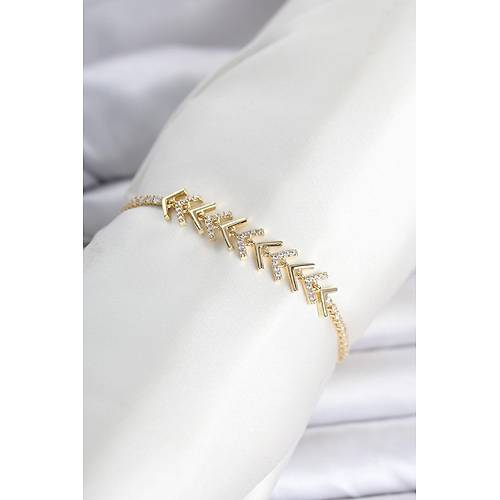 Pirin� Gold Renk Zirkon Ta�l� �avu� Model Su Yolu Kad�n Bileklik