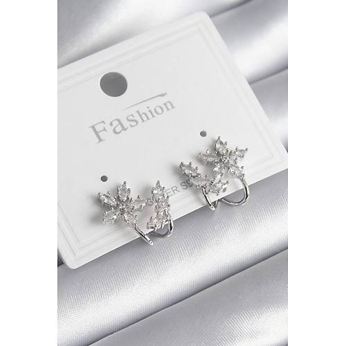 Pirin� G�m�� Renk Zirkon Ta�l� �i�ek Model Kad�n K�pe