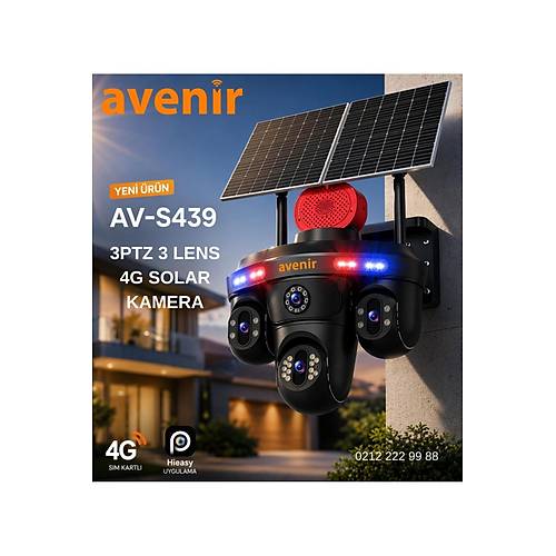 Avenir Solar G�venlik Kameras� (Tek Panel, 3 Lensli)