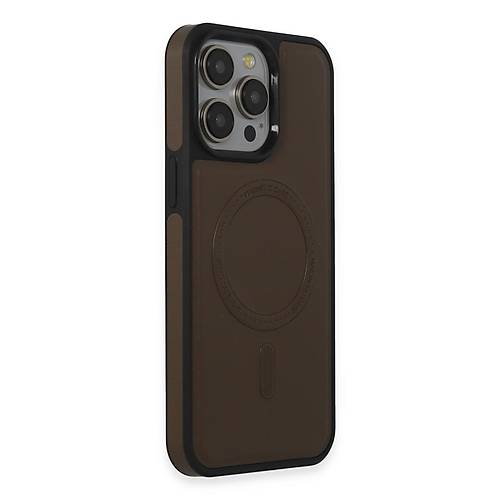 iPhone 15 Pro Max K�l�f Ozzi Magsafe Deri Kapak - Natural Grey