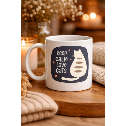 Keep Calm Love Cats Kedi Temal� Porselen Kupa MODEL 56 � Sevimli Tasar�m , Kahve & �ay Kupas�