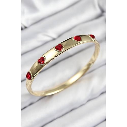 Pirin� Zirkon Ta�l� K�rm�z� Kalp Model Gold Renk Kad�n Kelep�e