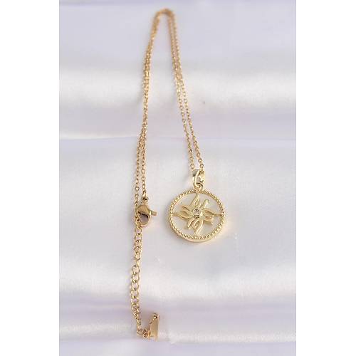 316L �elik Zincir Alt�n Renk Zirkon Ta�l� Oval Tasar�m G�ne� Kolye