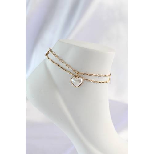 316L �elik Gold Renk Beyaz Kalpli 2li Halhal