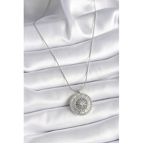 316L �elik G�m�� Renk Zirkon Ta�l� 12 Bur� Madalyon Model Kad�n Kolye
