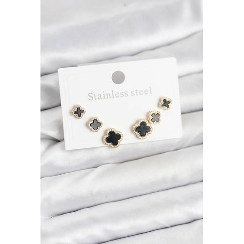 316L �elik Zirkon Ta�l� Yonca Model Kad�n K�pe Seti