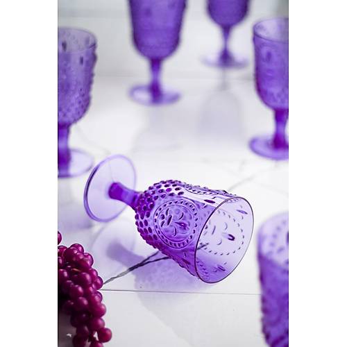 Akrilik Mor 6'l� Kadeh & Su Me�rubat Kahve Yan� Barda�� 450 ml ( Cam De�ildir )