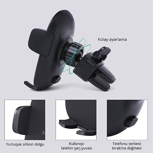 AUKEY HD-C48-BK 360 DERECE T�M C�HAZLARLA UYUMLU ARA� ��� TELEFON TUTUCU KOLAY K�L�TLEME/BIRAKMA
