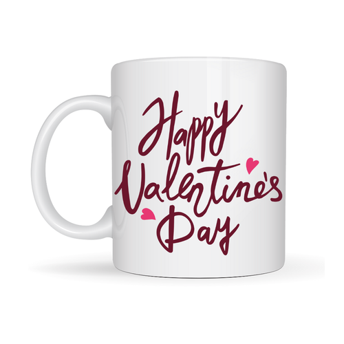 Happy Valentine�s Day Bask�l� Porselen Kupa Model 2 � Sevgililer G�n� �zel Tasar�m