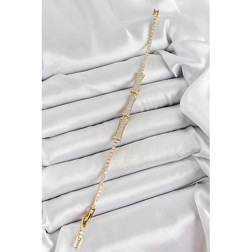 Pirin� Gold Renk Zirkon Ta�l� Kemik Model Kad�n Bileklik