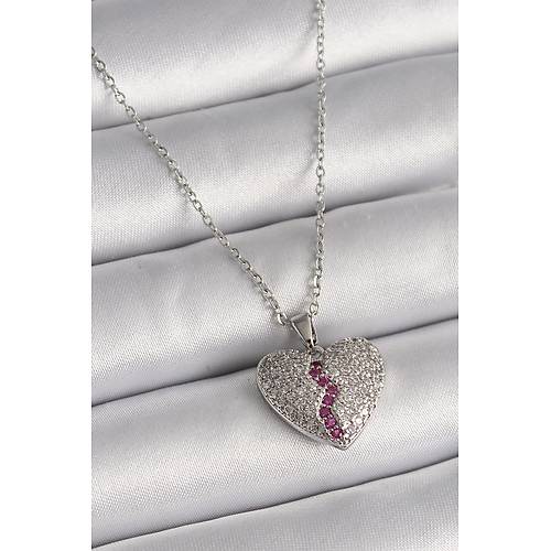 316L �elik G�m�� Renk Zincir Zirkon Ta�l� Kalp Model Kad�n Kolye