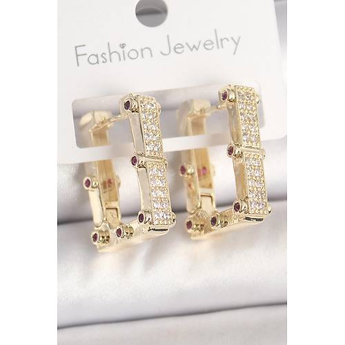 Pirin� Gold Renk Kare Zirkon Ta�l� Kad�n K�pe