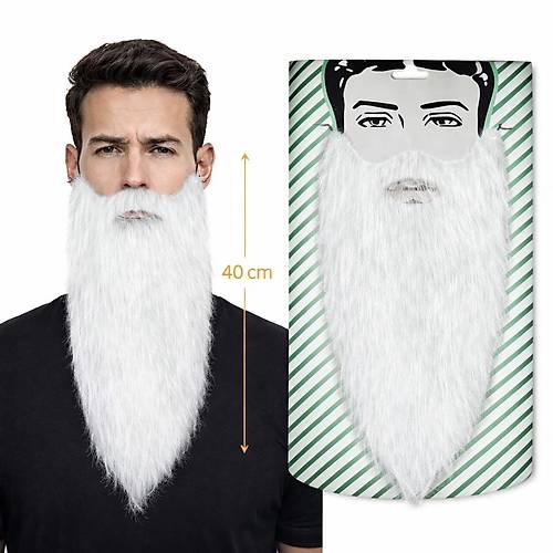 Beyaz Renk Lastikli Uzun Takma Sakal 40 cm
