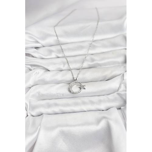 316L �elik Zincir G�m�� Renk Ay Y�ld�z Model Zirkon Ta�l� Kad�n Kolye