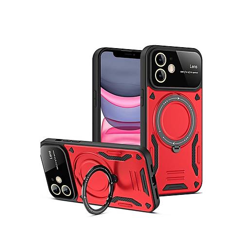 iPhone 11 K�l�f Joy Lens Standl� Kapak - K�rm�z�