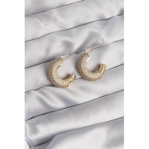 Pirin� Gold Renk Zirkon Ta�l� Yar�m Halka K�pe