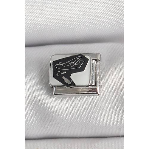 316L �elik G�m�� Renk Beyaz Siyah U�ak ��lemeli Portre Model Nomination Charm