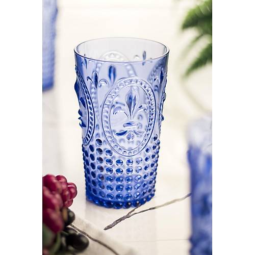Akrilik Mavi Tekli Uzun Bardak & Su Me�rubat Barda�� 750 ml ( B�y�k Boy & Cam De�ildir )