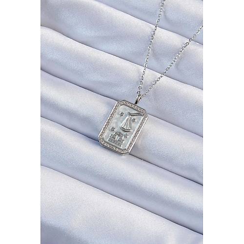 316L �elik Zincir G�m�� Renk Zirkon Ta�l� �er�eveli Tarot Kolye