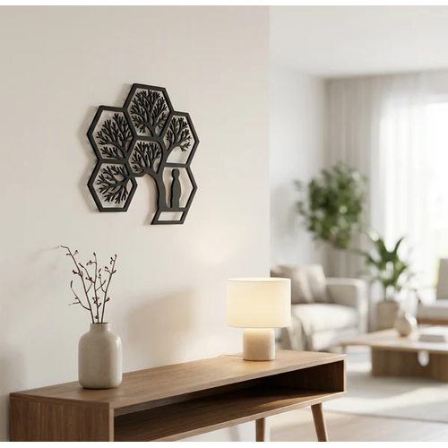 Hayat A�ac� Duvar Tablosu MDF Lazer Kesim Alt�gen Geometrik Modern Duvar S�s�