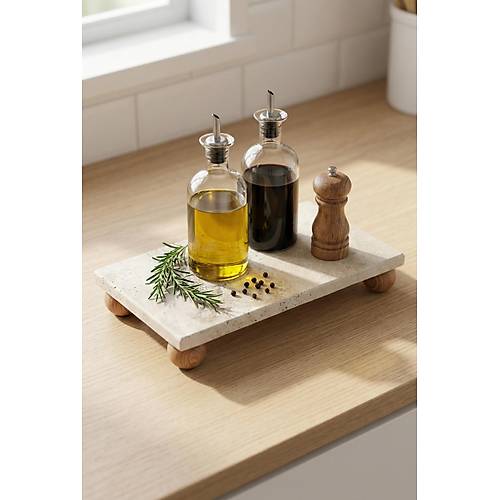 Ayakl� Do�al Mermer Sunum Tablas� & Dekoratif Ya�danl�k Altl��� (12x24x4 cm)