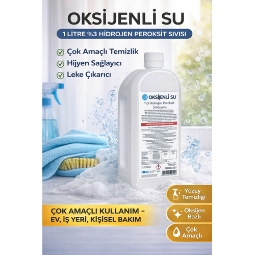 Oksijenli Su 1 Litre %3 Hidrojen Peroksit Sol�syonu �ok Ama�l� Temizlik ve Hijyen S�v�s� 1 ADET