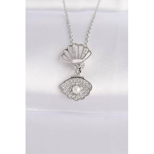 316L �elik Zincir G�m�� Renk Zirkon Ta�l� �nci Detay �stiridye Kolye