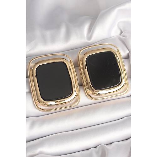 Pirin� Gold Renk Siyah Mineli Kare Model Kad�n K�pe