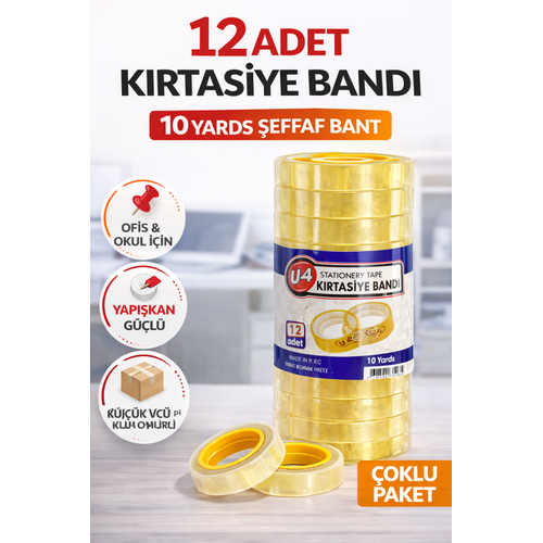 12 Adet K�rtasiye Band� 10 Yards �effaf Bant G��l� Yap��kan Ofis Okul Ev Kullan�m� K���k Bant Seti