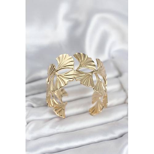 Pirin� Gold Renk Levha Yelpaze Model Kad�n Bileklik