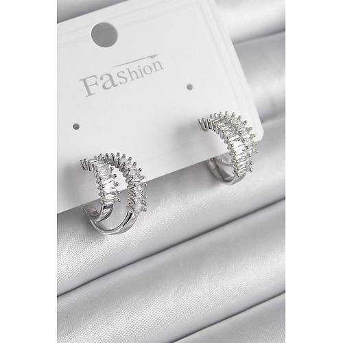 Pirin� G�m�� Renk 2'Li Zirkon Ta�l� Halka Model Kad�n K�pe