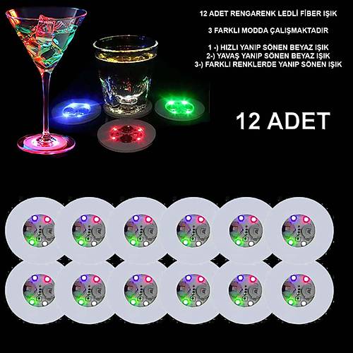 Renkli LED I��kl� Bardak Altl��� - Dekoratif (12 Adet, Pilli)