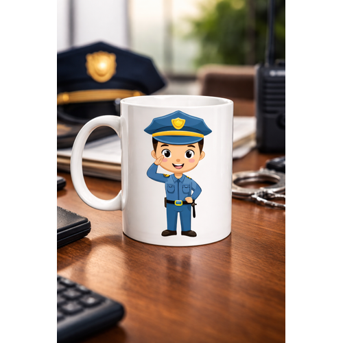Polis Temal� Porselen Kupa MODEL 161 � Sevimli Polis Karakter Bask�l� Kahve Kupas� � Polis Meslek Hediyesi � Dayan�kl� Porselen Kahve Bardak