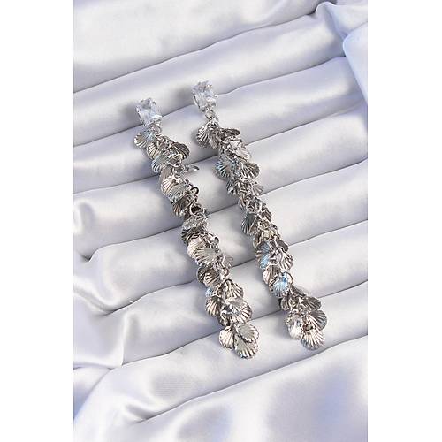 Pirin� G�m�� Renk Zirkon Ta�l� Minimal Deniz Kabuklu Sallant�l� K�pe