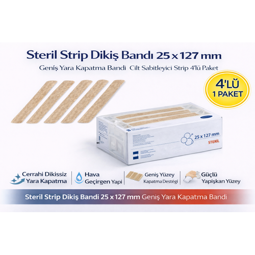 Steril Strip Diki� Band� 25 x 127 mm Geni� Yara Kapatma Band� Cilt Sabitleyici Strip 4�l� Paket