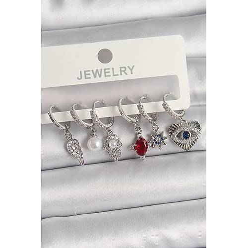 Pirin� G�m�� Renk Sallant� Zirkon Ta�l� Fatma Ana El Fig�r Kad�n K�pe Seti