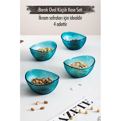 Akrilik Barok Aquamarin Oval 4'l� K���k Kase Seti & �erezlik & Sunumluk & �kraml�k (Cam De�ildir)