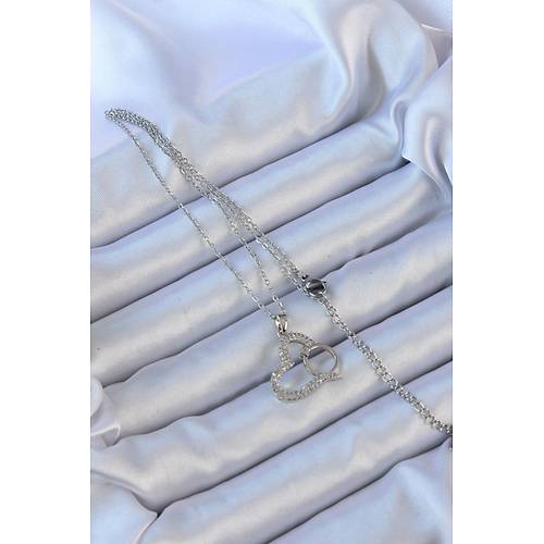 316L �elik Zincir G�m�� Renk Zirkon Ta�l� Y�z�kl� Kalp Kolye